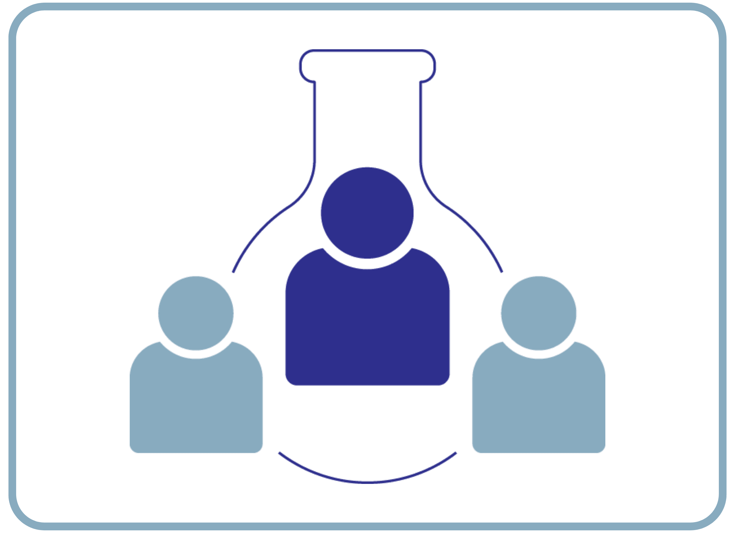 illustration of round bottom flask with three people icons
