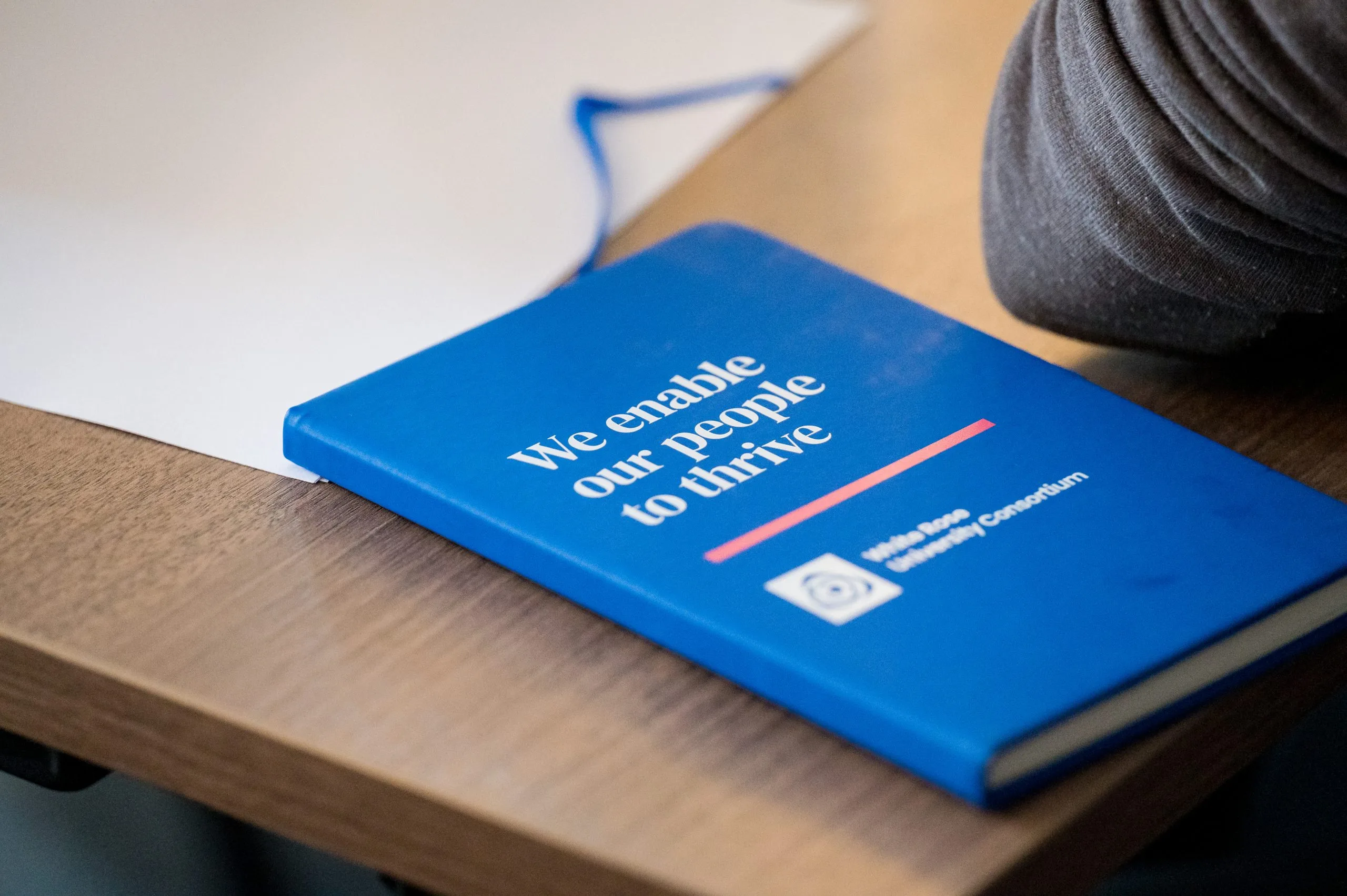 Blue notebook on table